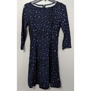 Kate Spade Women's Blue Animal Midi Length Dress with Gold Zipper Size 2